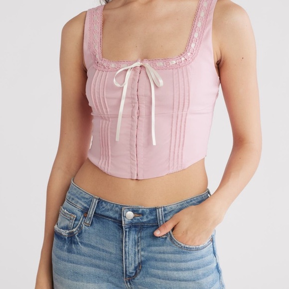 Blu Pepper Tops - Blu Pepper Pink Lace Crop Top